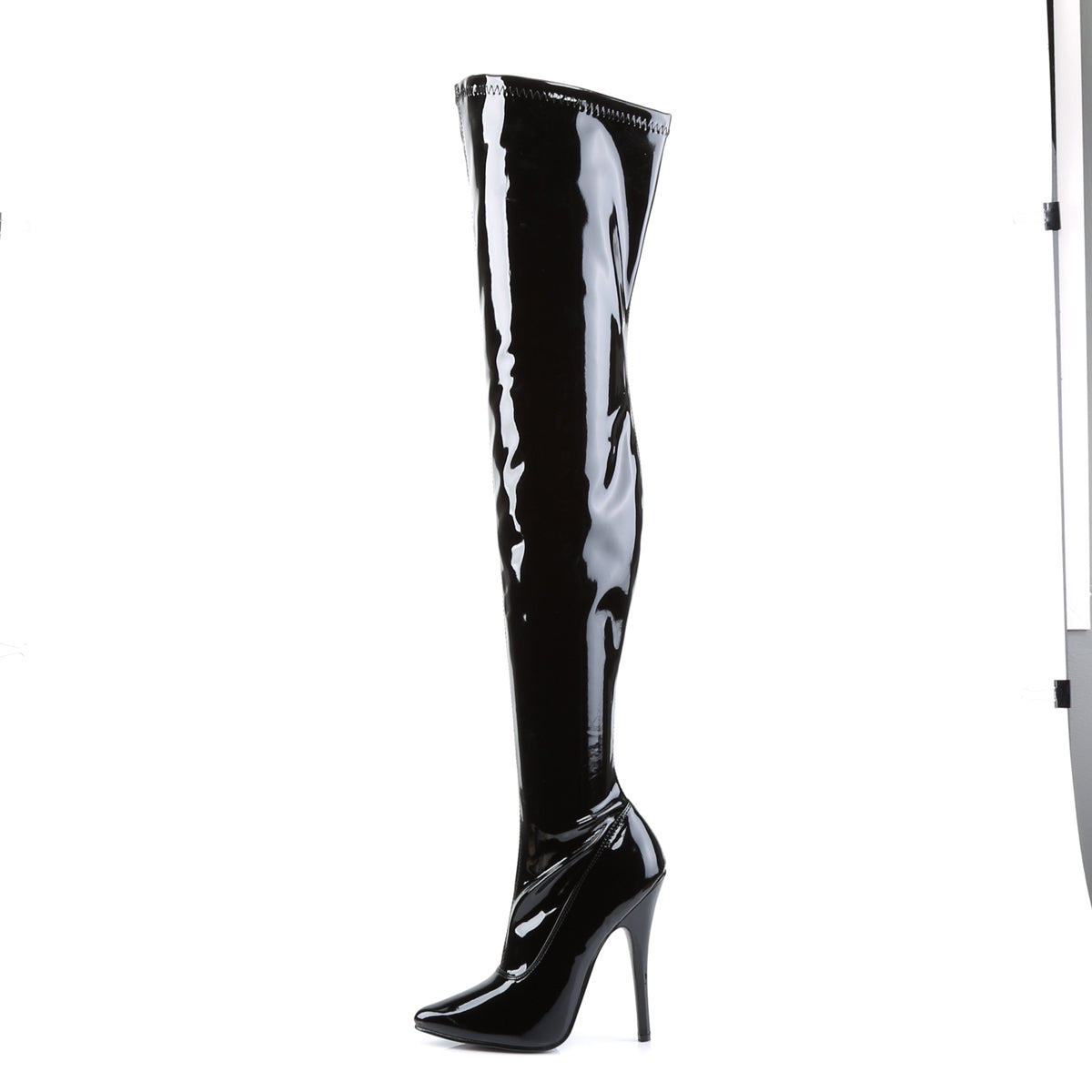 Devious Domina-3000 6" Plain Stretch Thigh Boot, Side Zip