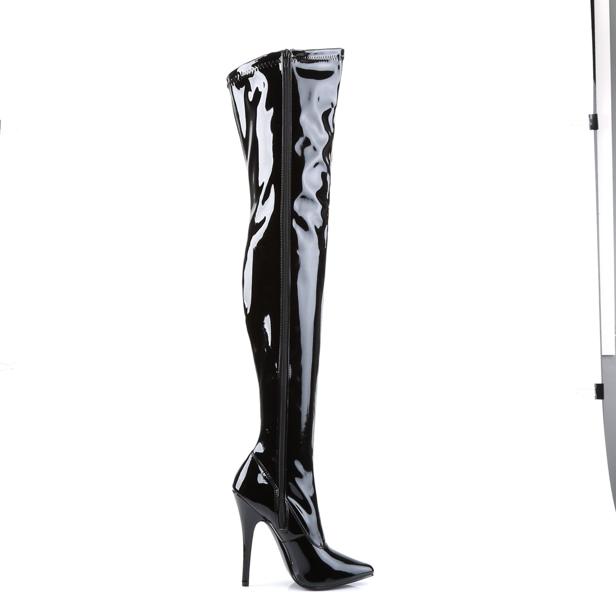 Devious Domina-3000 6" Plain Stretch Thigh Boot, Side Zip