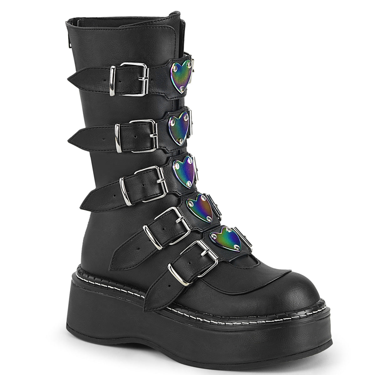 Demonia Emily-330 2" Platform Calf High w/ 5 Buckle Straps, Back Metal Zip