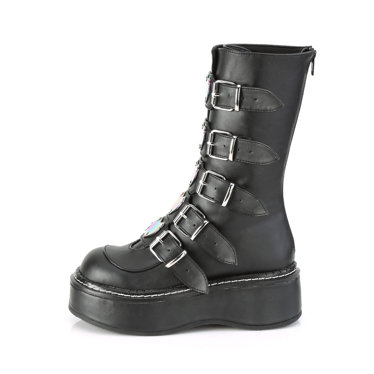 Demonia Emily-330 2" Platform Calf High w/ 5 Buckle Straps, Back Metal Zip