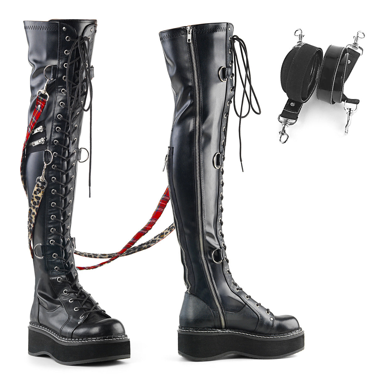 Demonia Emily-377  2" PF STR Over-the-Knee Lace-Up Boots, Side Zip