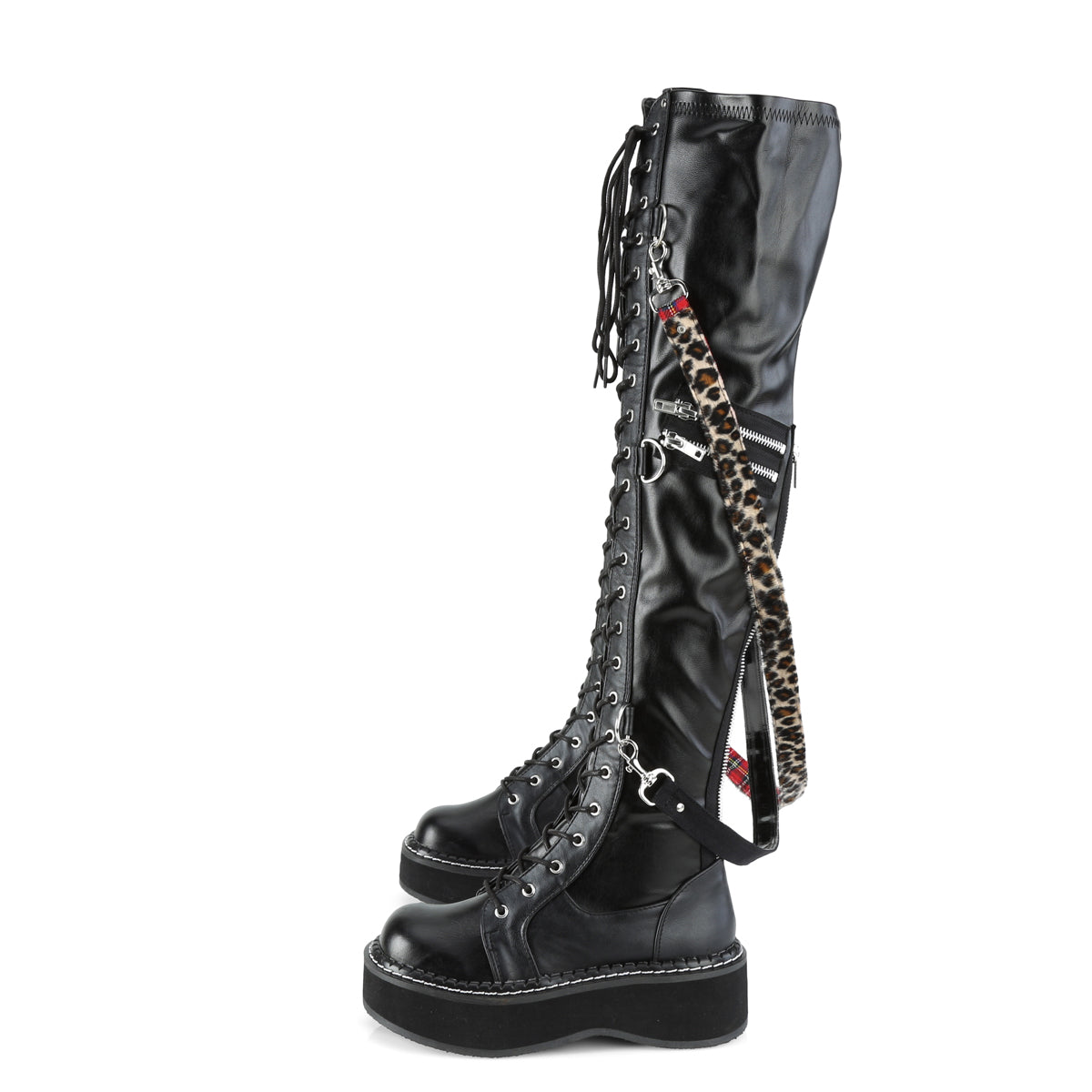 Demonia Emily-377  2" PF STR Over-the-Knee Lace-Up Boots, Side Zip