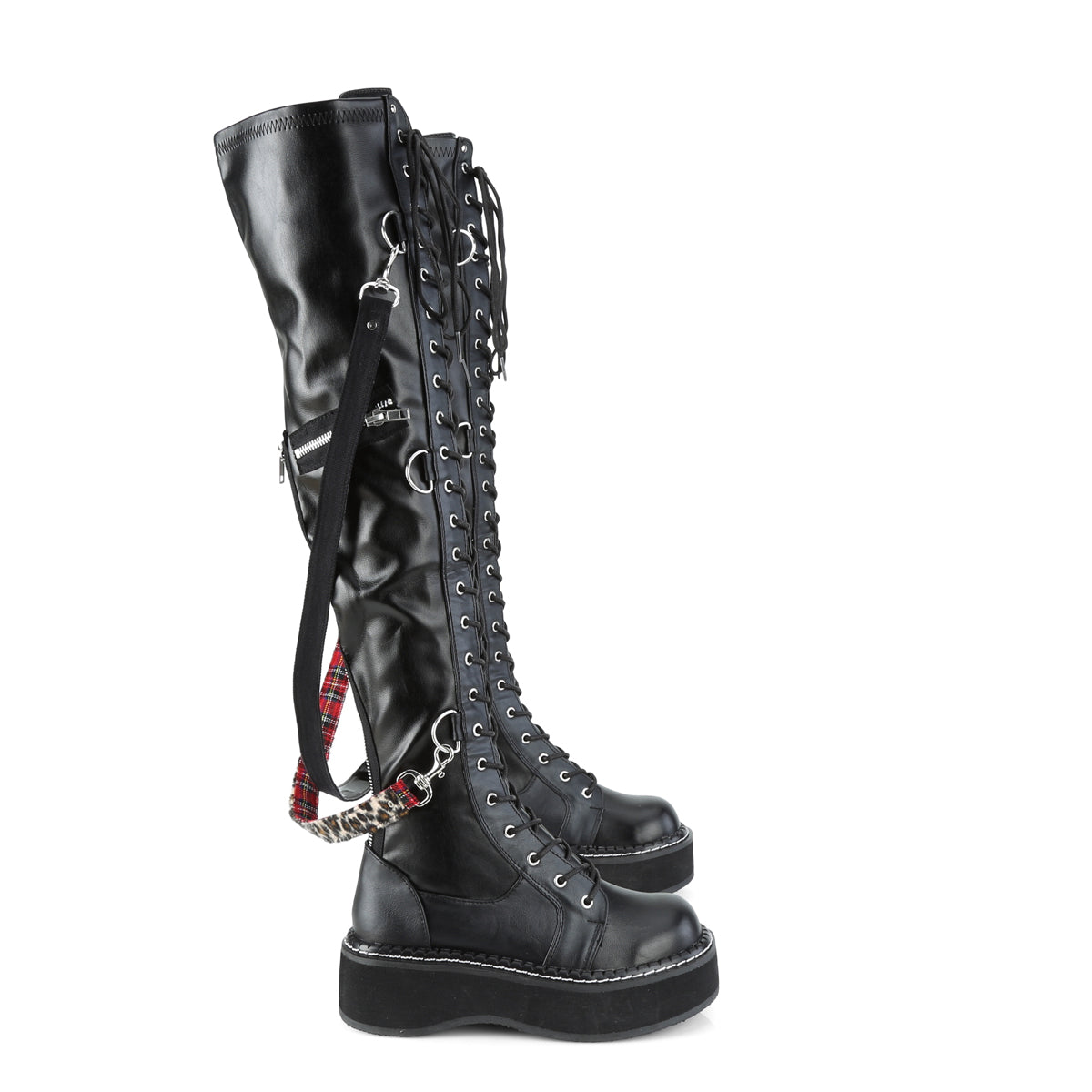 Demonia Emily-377  2" PF STR Over-the-Knee Lace-Up Boots, Side Zip