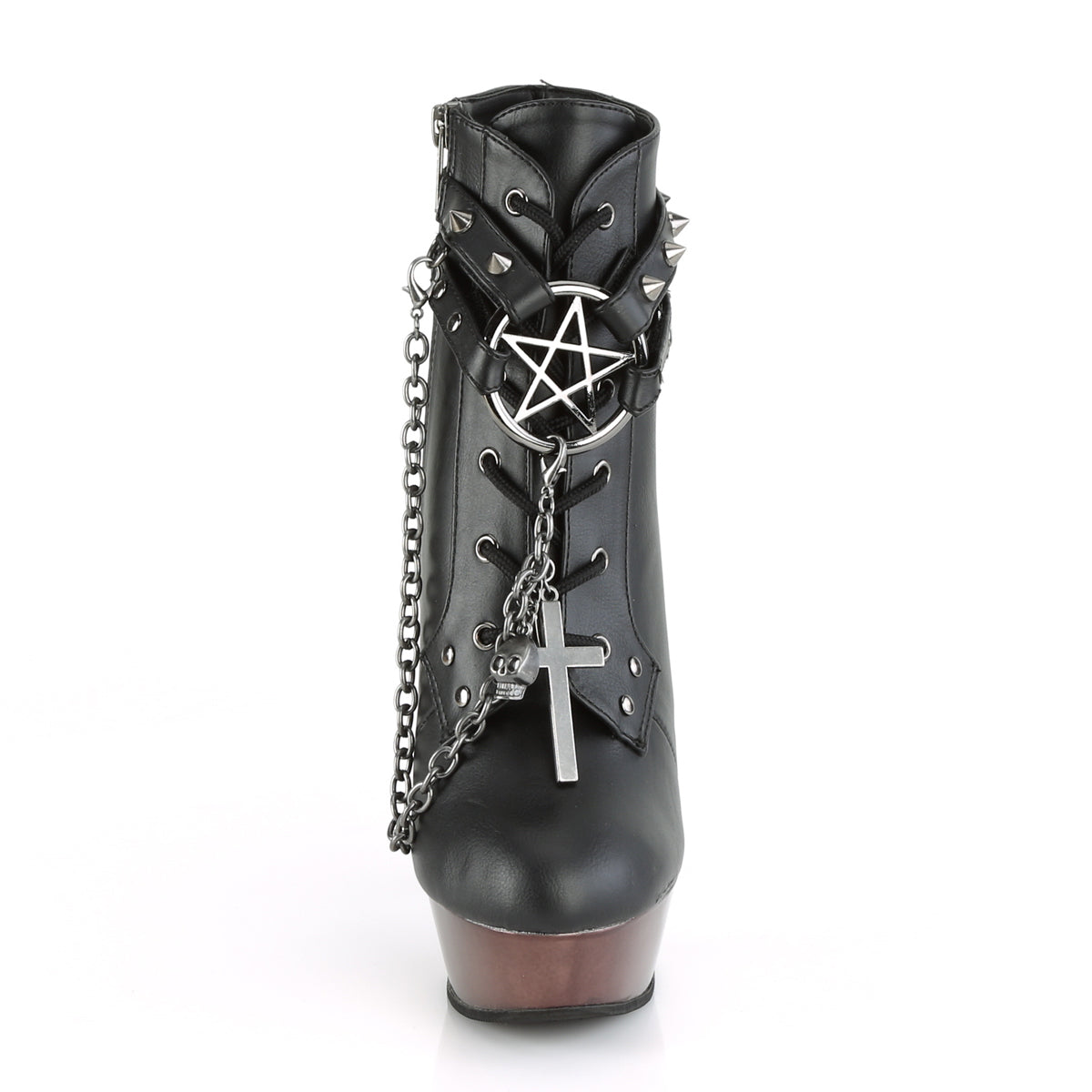 Demonia Muerto-1001 5 1/2" Finger Bone Heel, 1 1/2" PF Lace-Up Ankle Boot