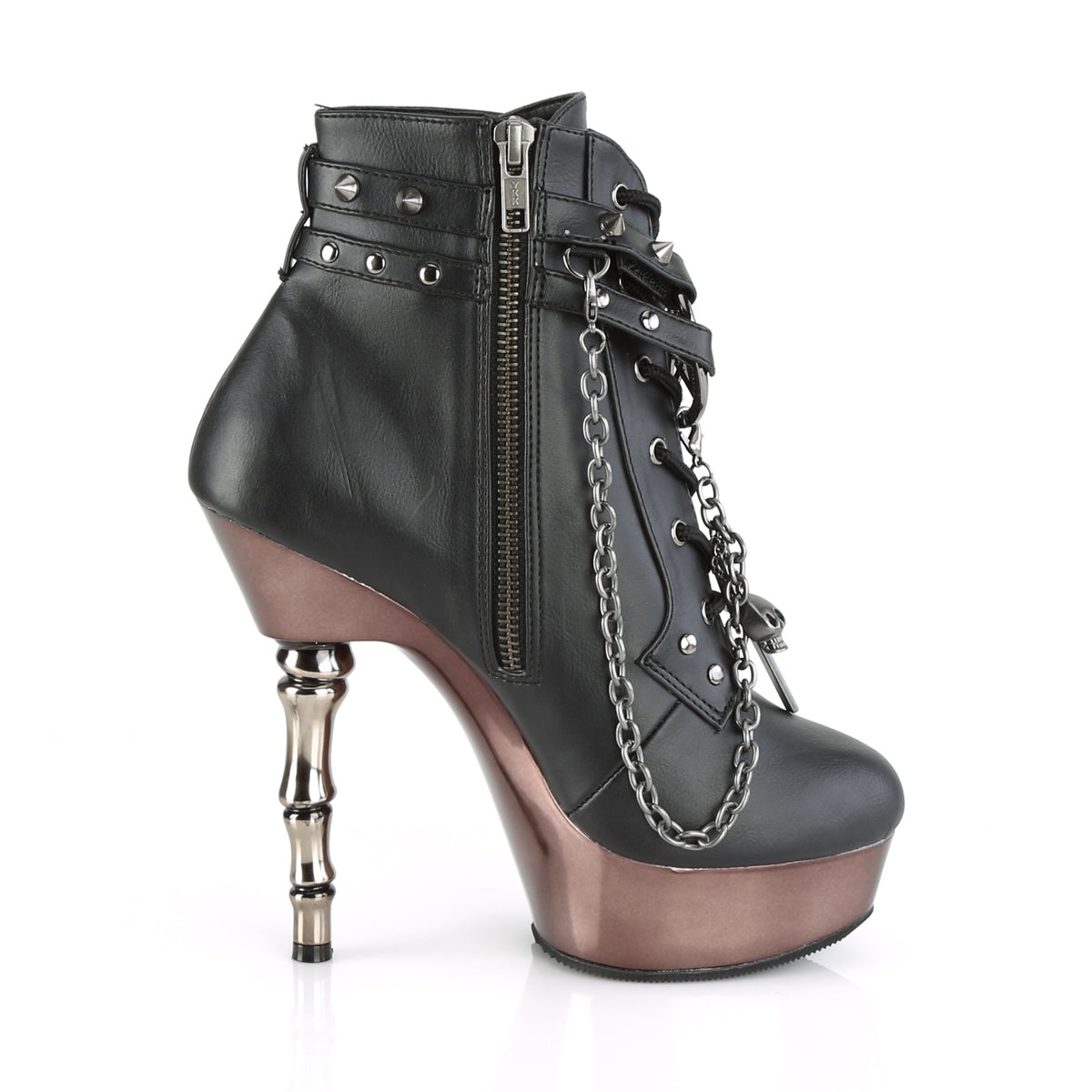 Demonia Muerto-1001 5 1/2" Finger Bone Heel, 1 1/2" PF Lace-Up Ankle Boot