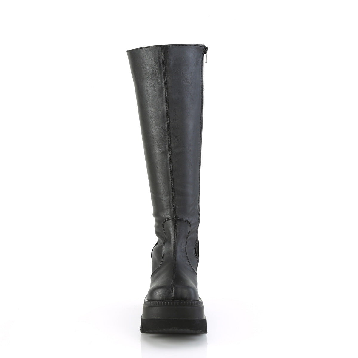 Demonia Shaker-100 4 1/2" Wedge PF Wide Calf Knee High Boot, Inside Zip