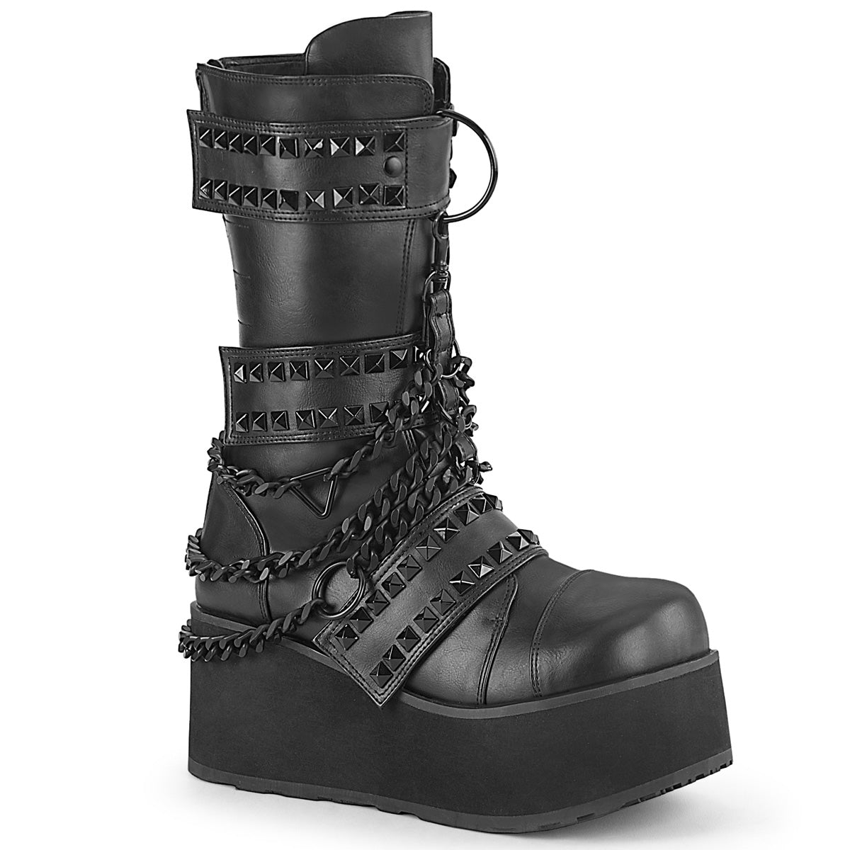 Demonia Trashville 138 3 1/4" PF 3 Hook and Loop Strap Mid-Calf Boot, Back Zip