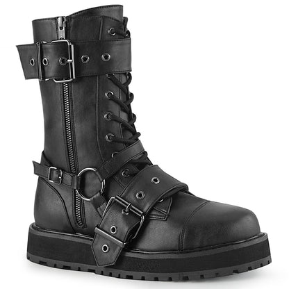 Demonia Valor-220 1 1/2" Platform Lace-Up Mid-Calf Boot, Side Zip