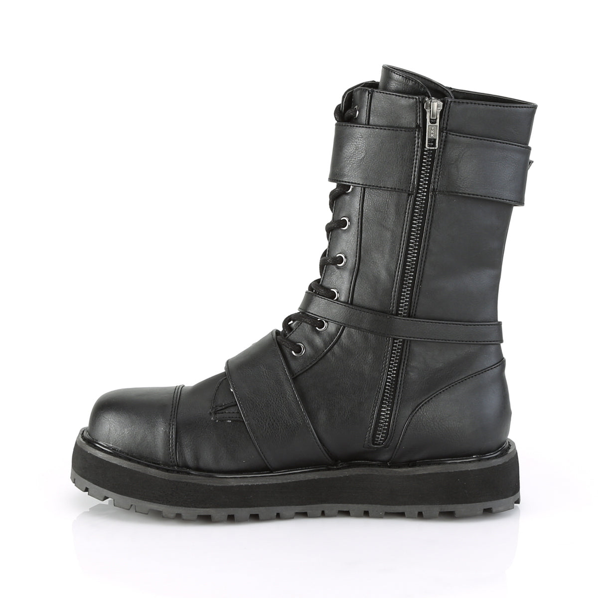 Demonia Valor-220 1 1/2" Platform Lace-Up Mid-Calf Boot, Side Zip