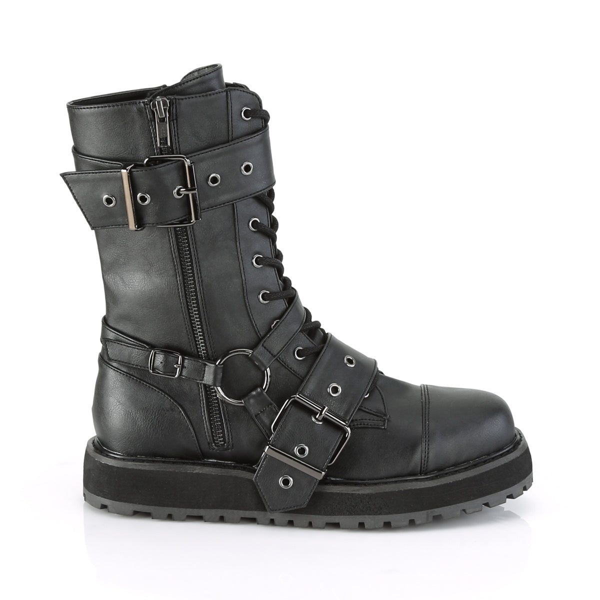 Demonia Valor-220 1 1/2" Platform Lace-Up Mid-Calf Boot, Side Zip